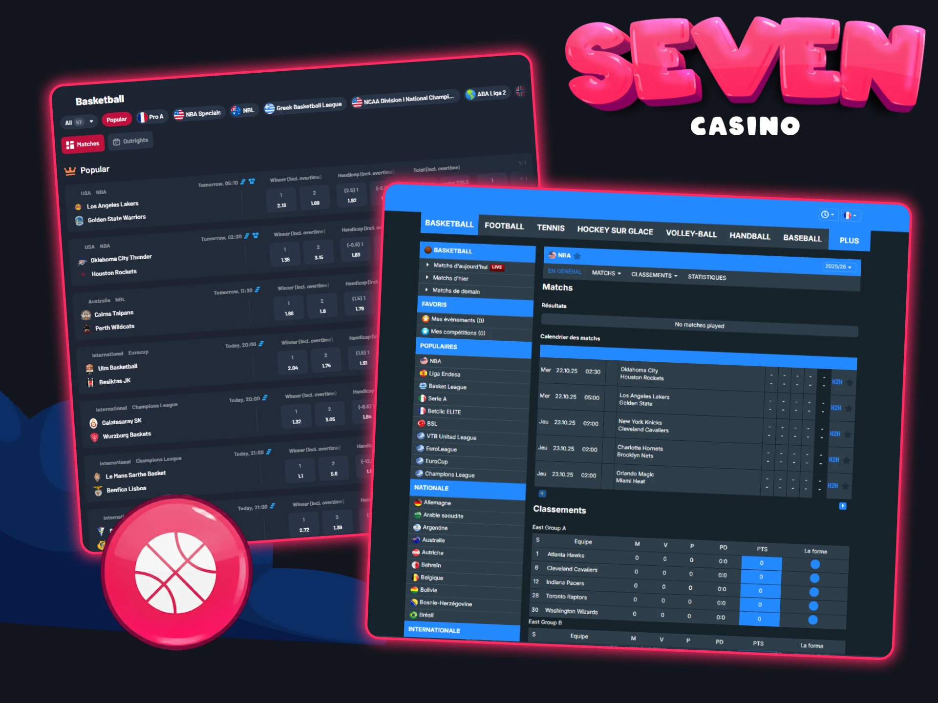 Pariez sur l'Euroligue, la NBA et vos joueurs de basket préférés sur Seven Casino.