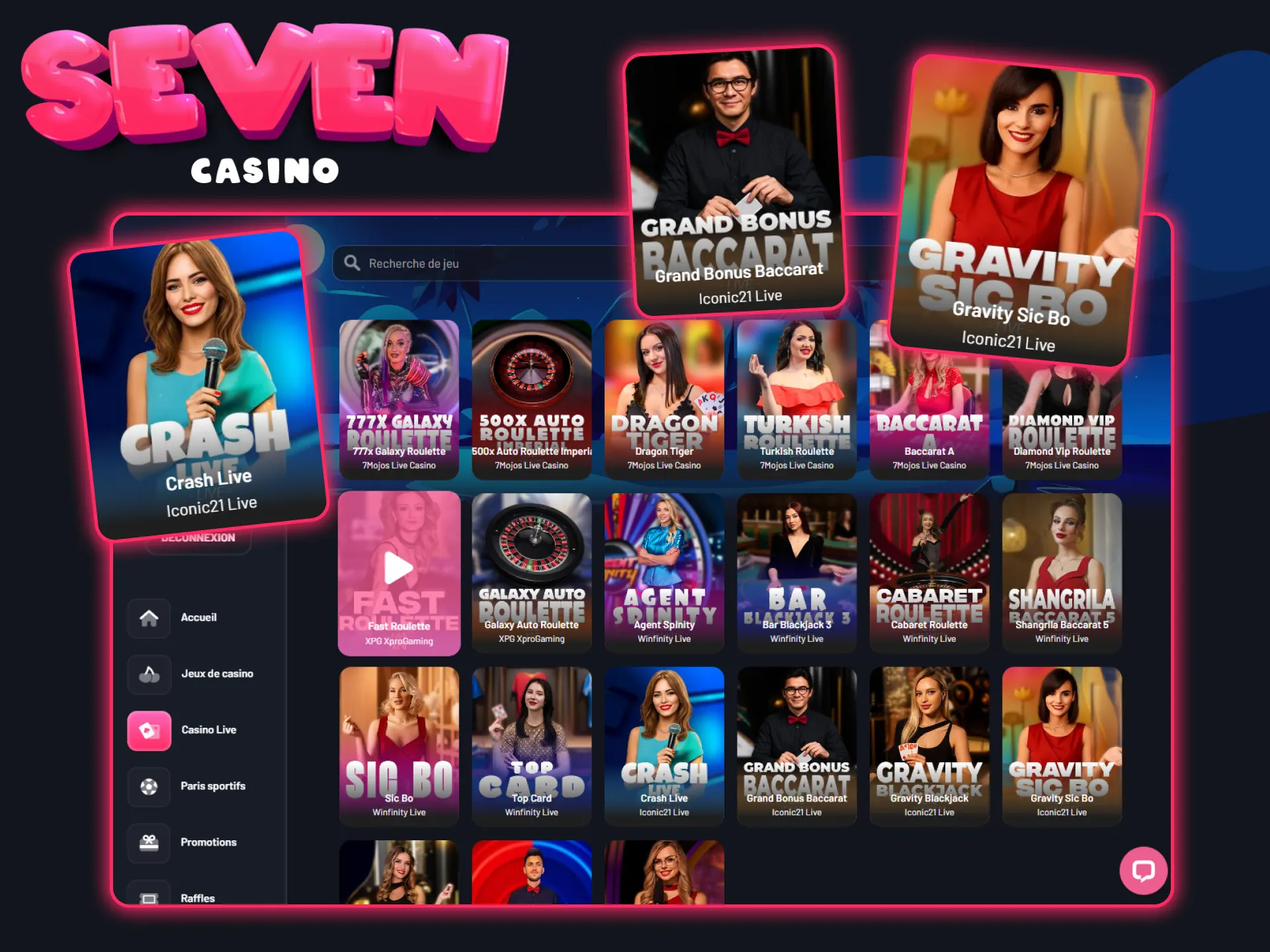 Jouez au casino en direct sans quitter votre domicile au Seven Casino.