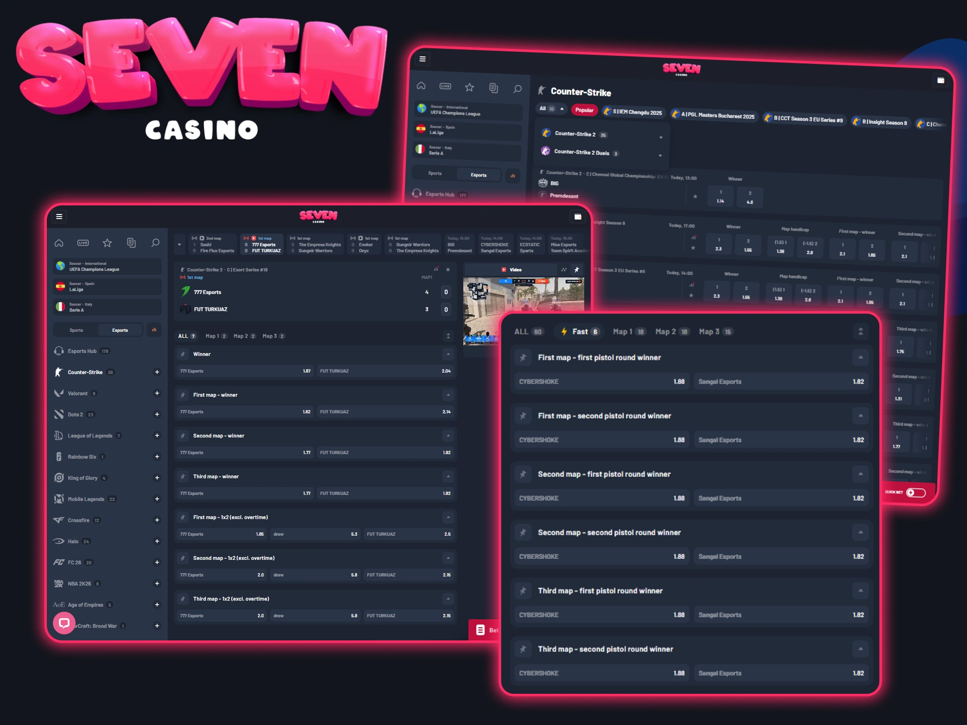 Pour les amateurs de FPS, il y a des paris sur CS2 au Seven Casino.