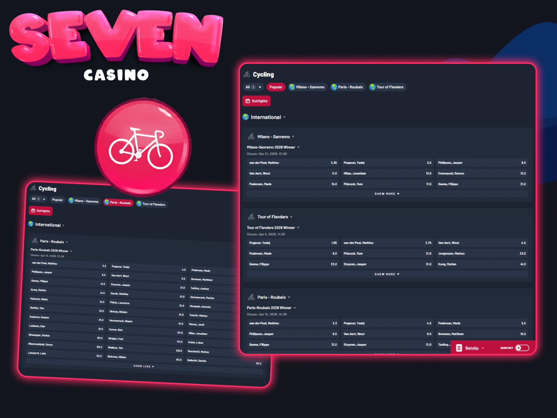 Choisissez votre vainqueur des courses cyclistes sur Seven Casino.