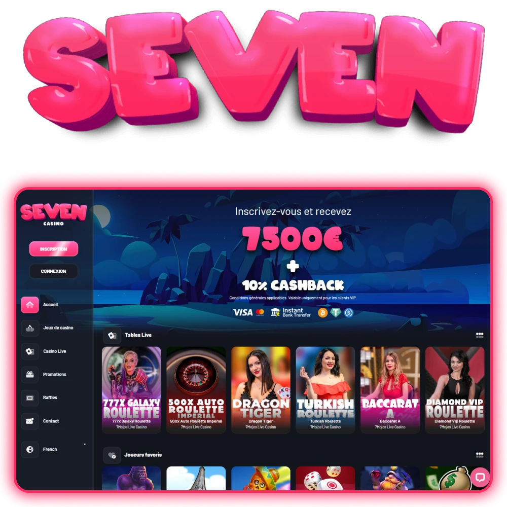 Pariez sur le sport et l'e-sport, jouez au casino et aux machines à sous en ligne sur le site officiel de Seven Casino France.