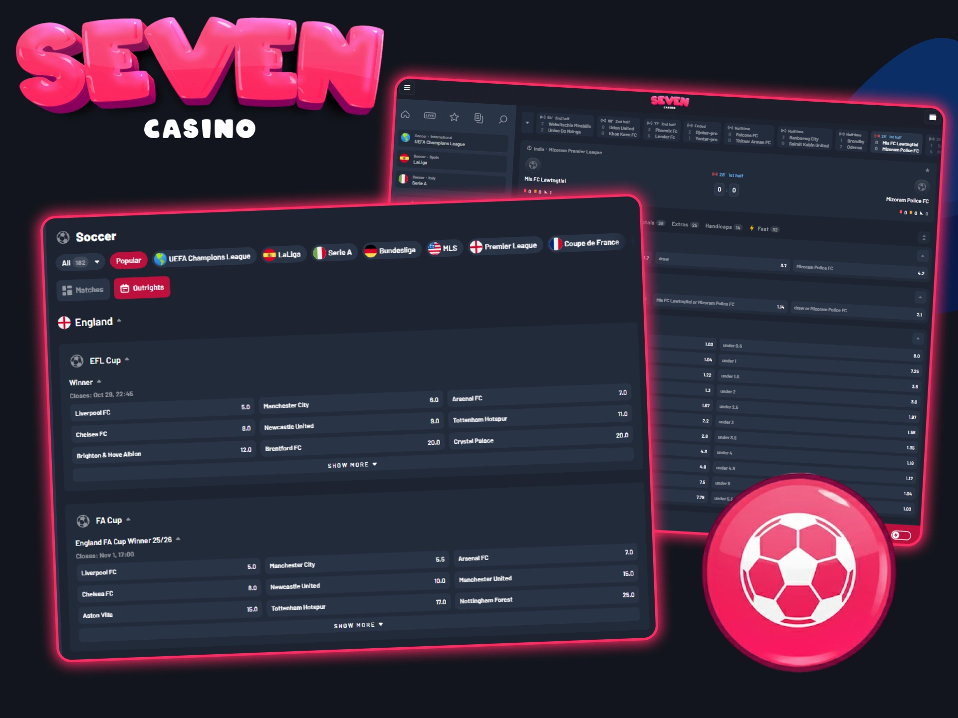 Pariez sur le football au Seven Casino.