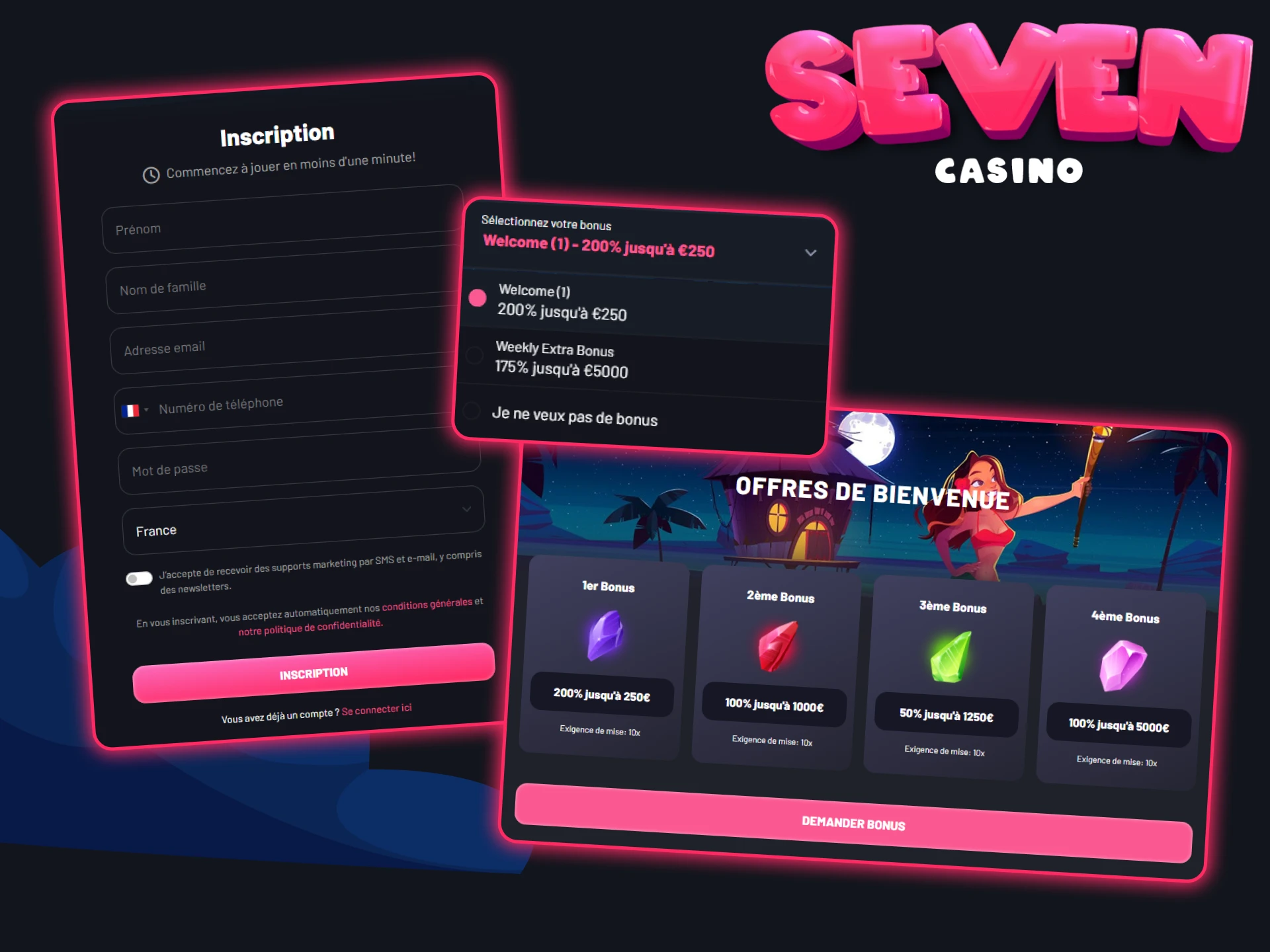 Créez un compte sur Seven Casino et accédez à une multitude de jeux et de paris sportifs.