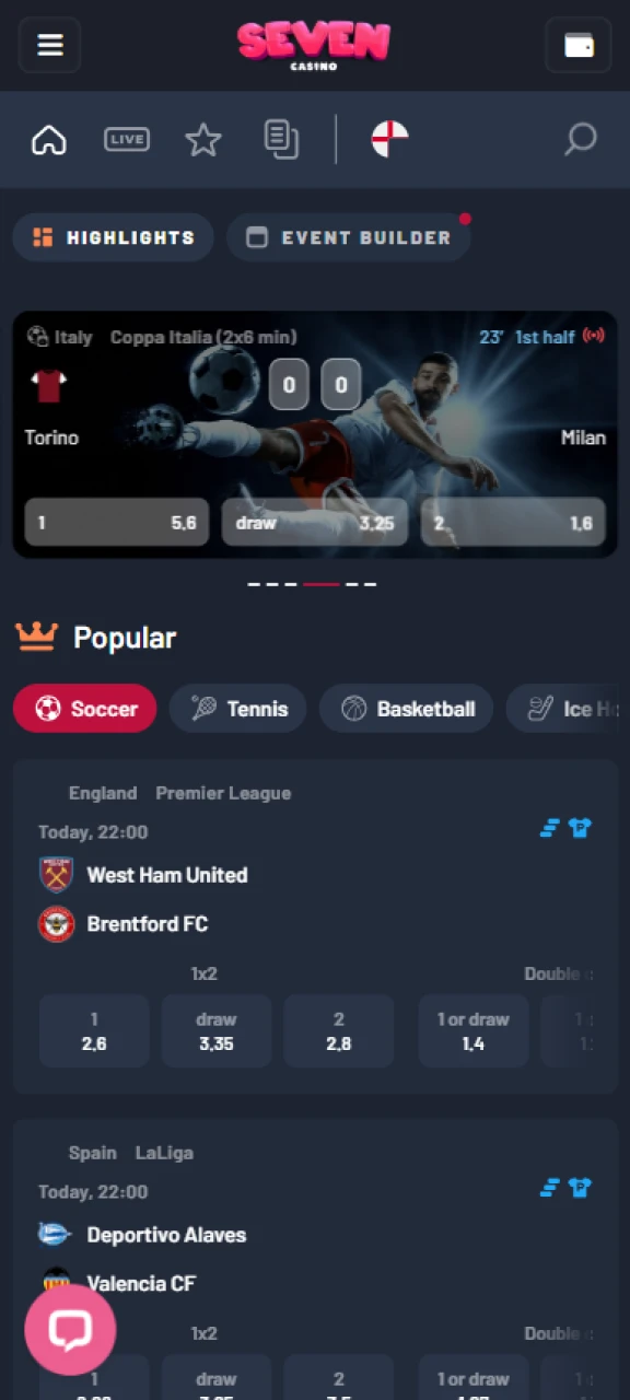 Placez vos paris et suivez-les en temps réel sur Seven Casino.