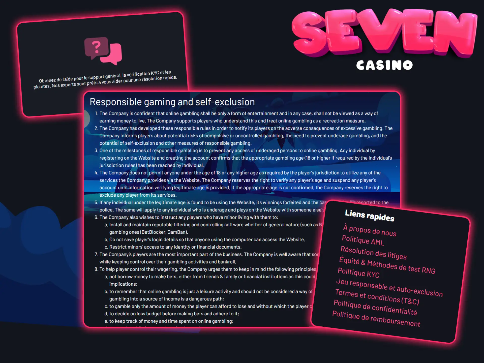 Seven Casino propose de nombreuses solutions pour contrôler vos dépenses et votre temps.