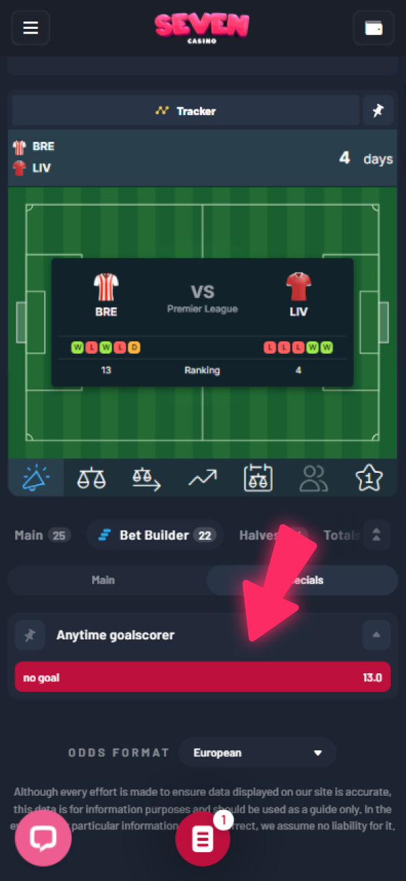 Choisissez un sport et placez votre pari sur Seven Casino.