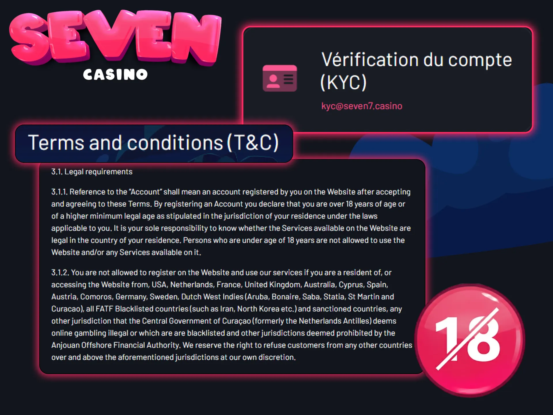 Passez la vérification sur le site pour pouvoir retirer des fonds et respectez impérativement les règles de Seven Casino.