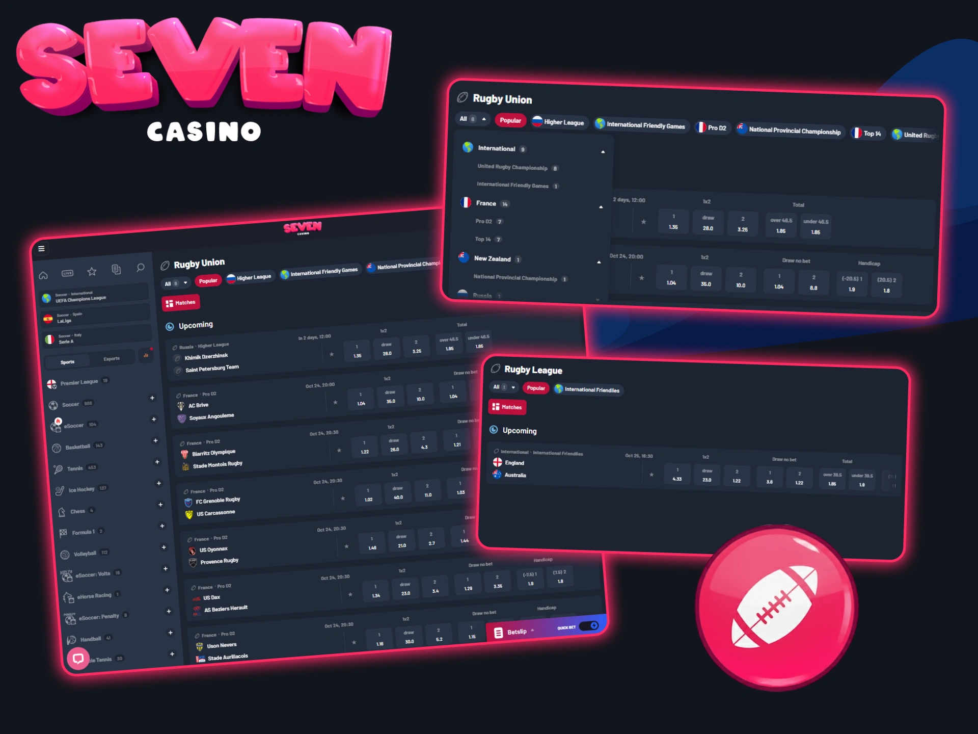 Suivez vos matchs de rugby préférés au Seven Casino.