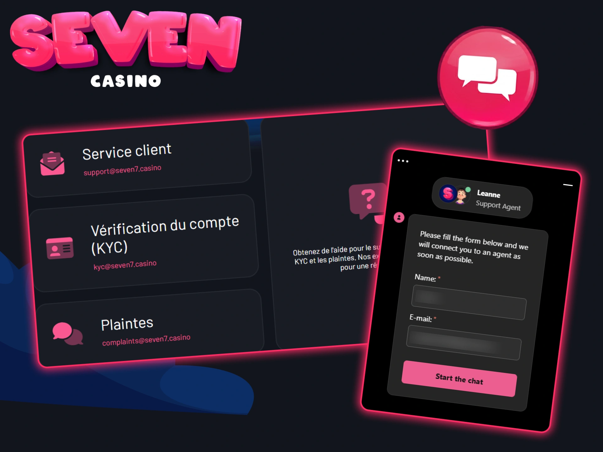 Si vous avez des questions, vous pouvez les poser sur le site ou les envoyer par e-mail dans la section Contact de Seven Casino.