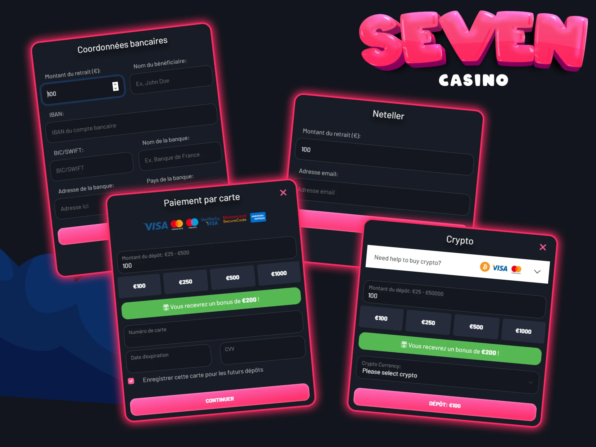 Le site officiel de Seven Casino propose de nombreux moyens de dépôt et de retrait de fonds.
