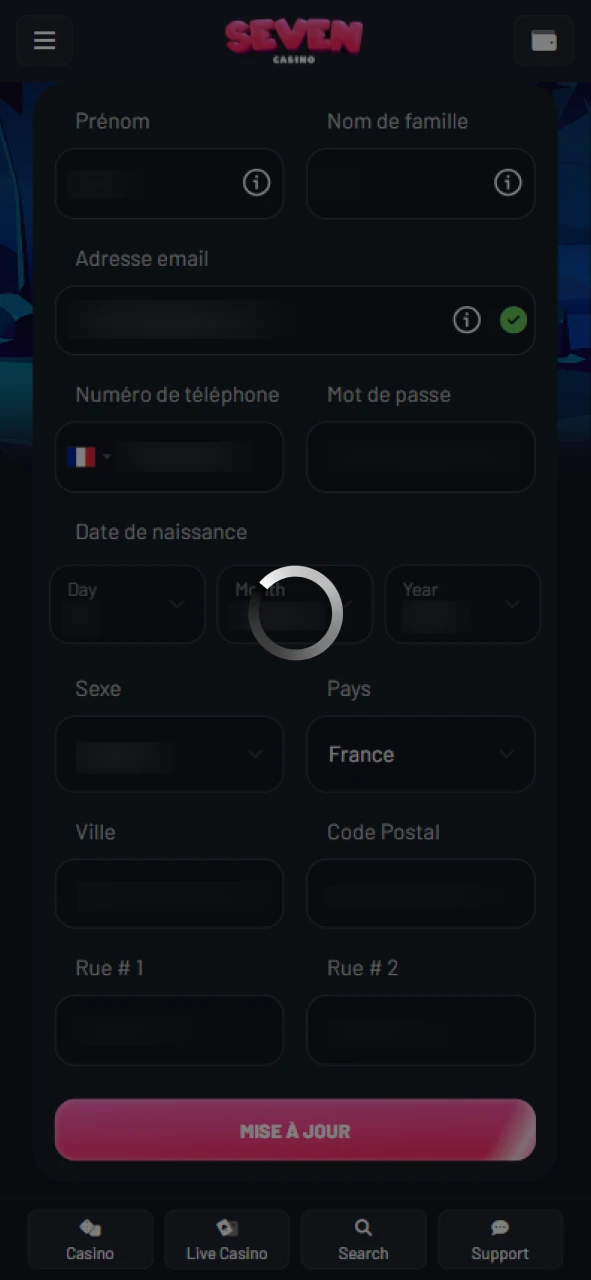 Attendez la fin de l'opération sur Seven Casino.