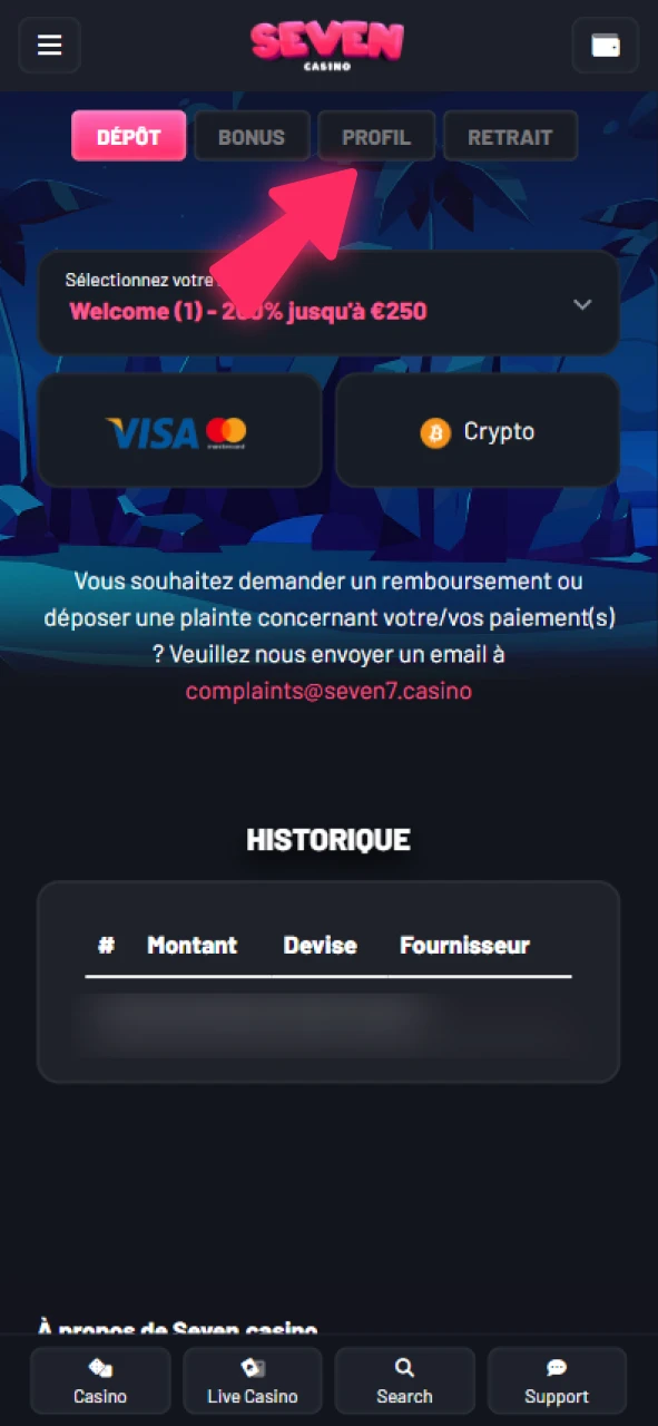 Connectez-vous à votre compte personnel sur Seven Casino.