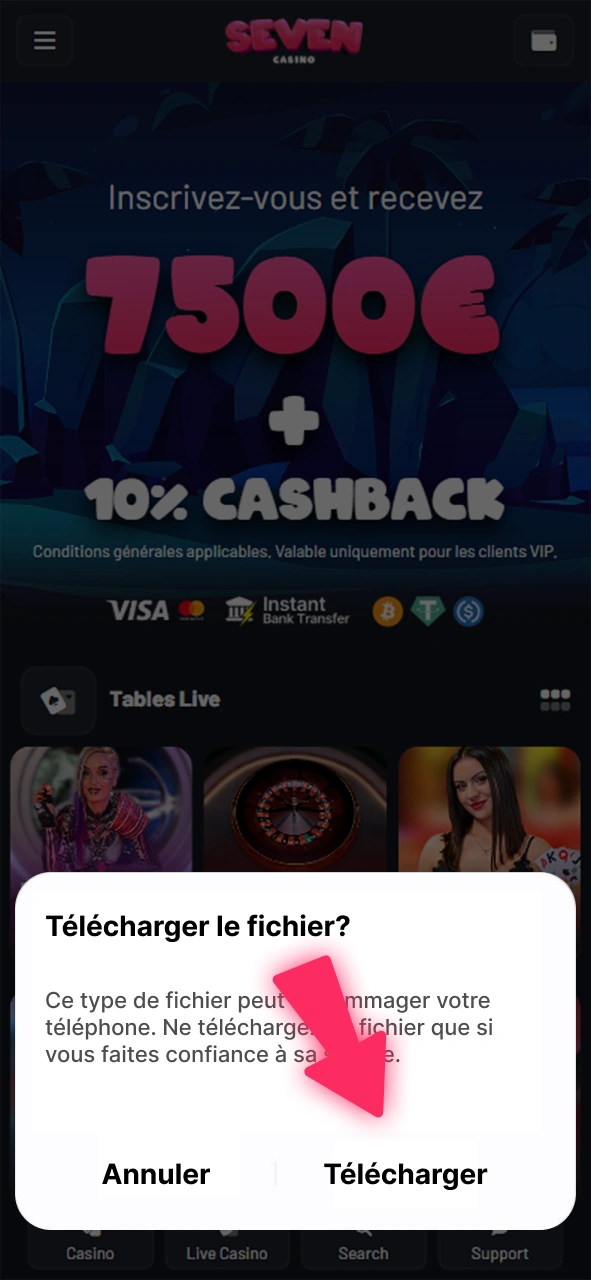 Cliquez sur le bouton Télécharger pour commencer à télécharger l'application Seven Casino pour Android.