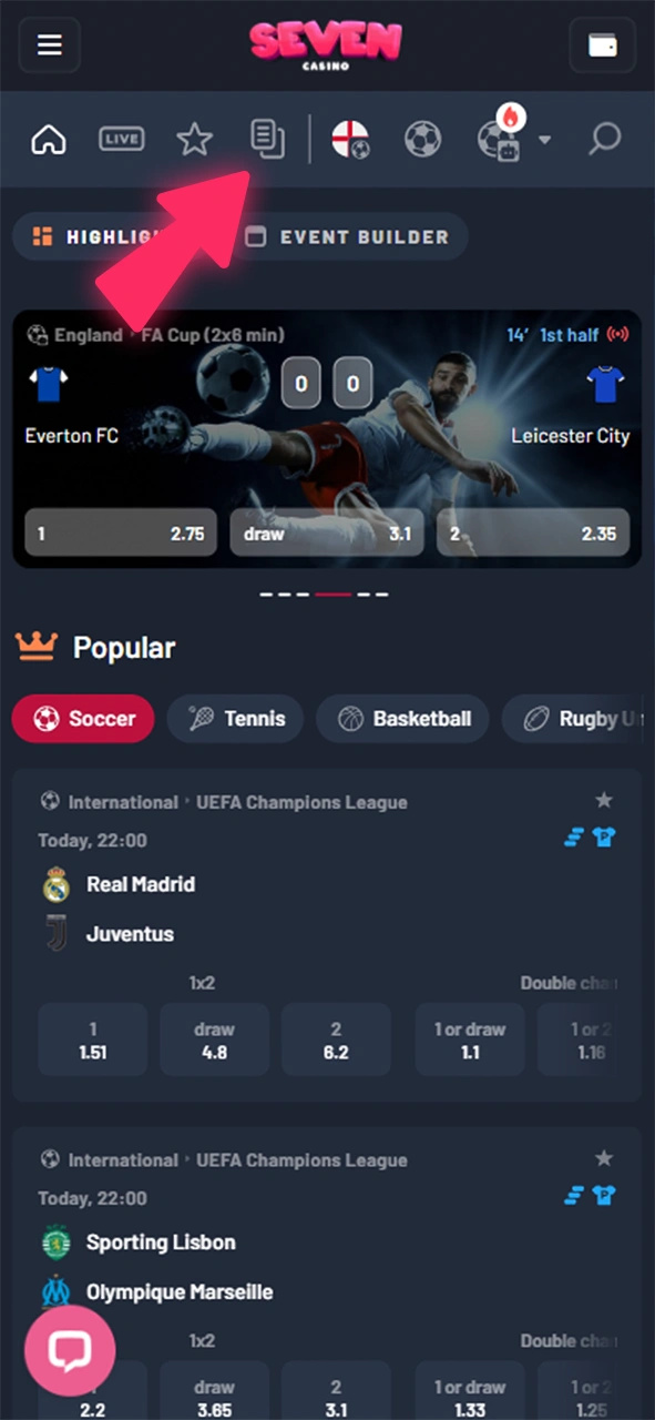 Vous pouvez suivre vos paris et consulter leur historique dans l'onglet My bets sur Seven Casino.