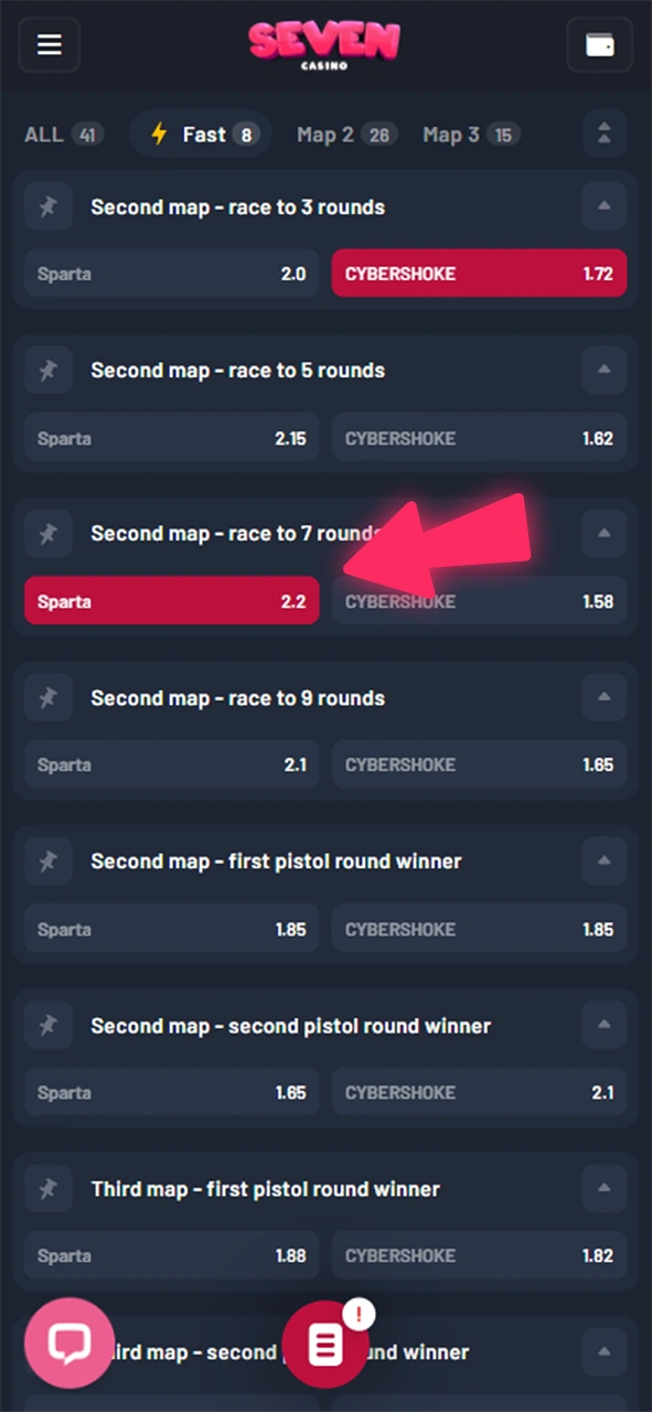 Décidez de la taille de votre mise dans la version mobile de Seven Casino.