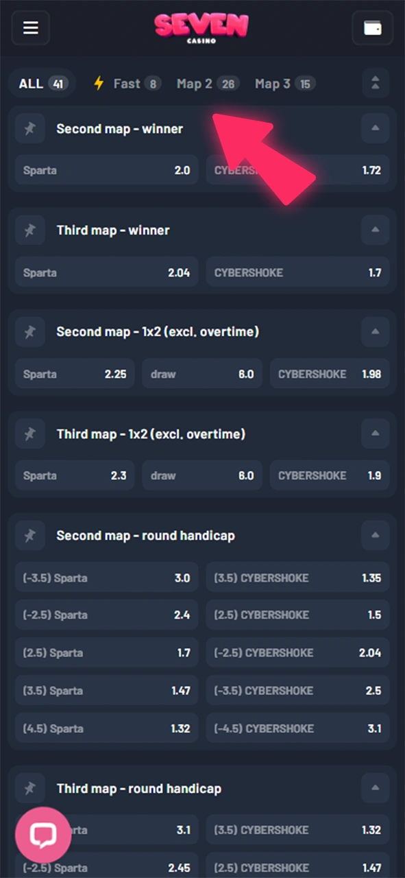 Une fois que vous avez sélectionné le match que vous souhaitez sur Seven Casino, décidez du marché.