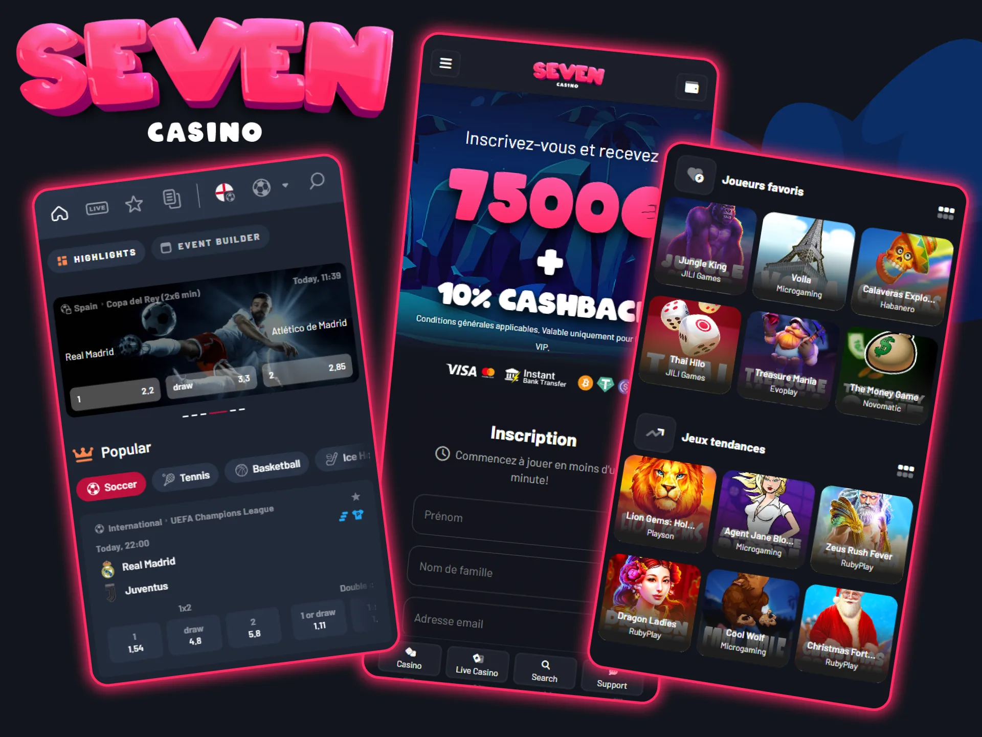 La version mobile du site Web de Seven Casino est adaptée à tous les appareils et possède toutes les mêmes fonctionnalités que l'application.