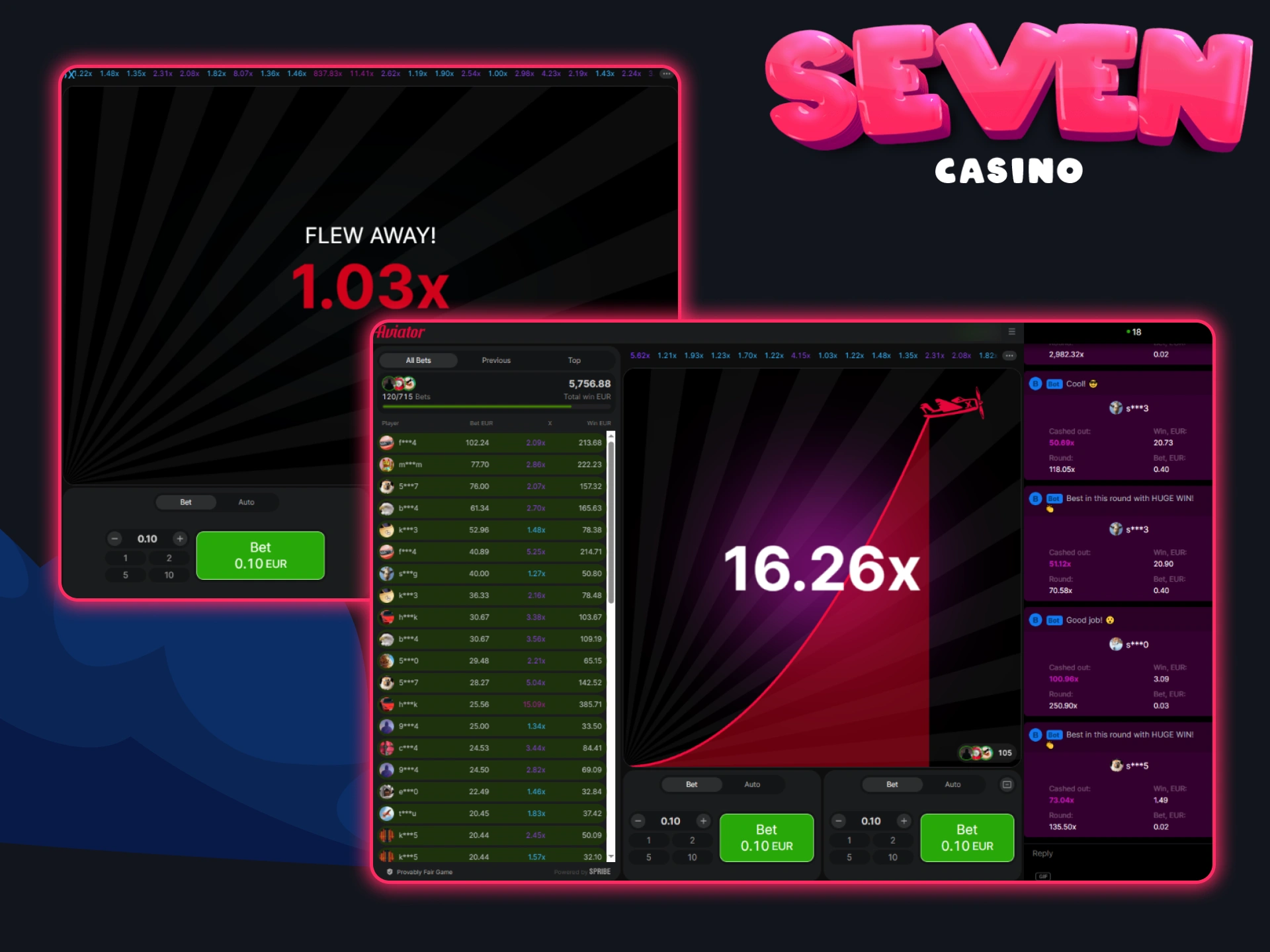 Essayez la version démo du jeu Aviator sur Seven Casino.