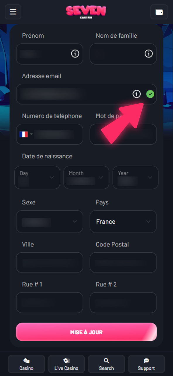 Assurez-vous d'avoir vérifié votre compte Seven Casino.