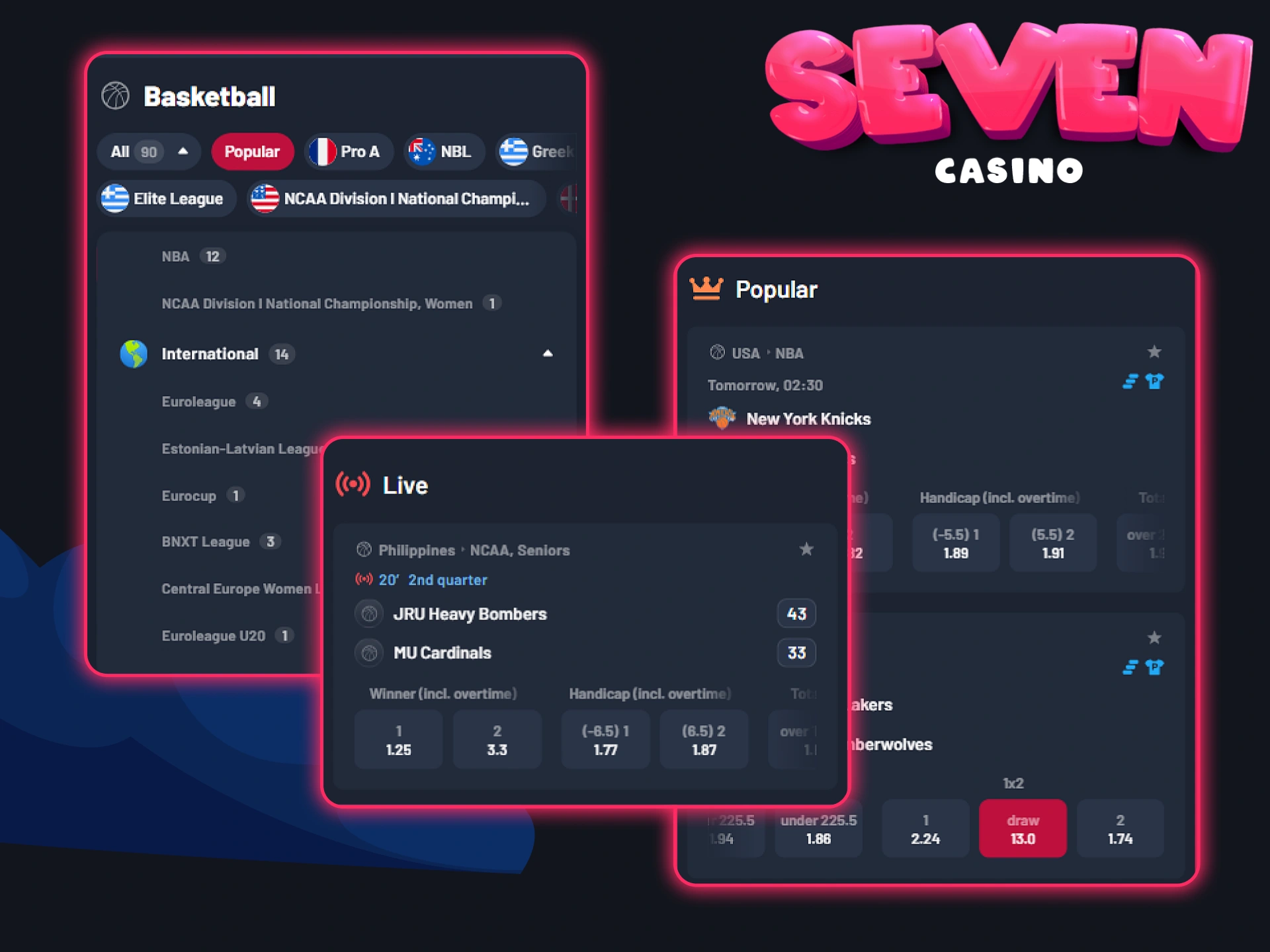 Placez vos paris sur les événements majeurs à l'avance ou en direct sur Seven Casino.