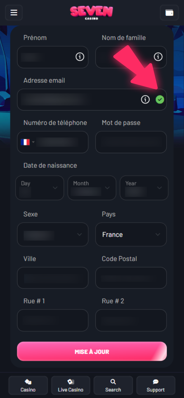 Vérifiez votre compte Seven Casino.