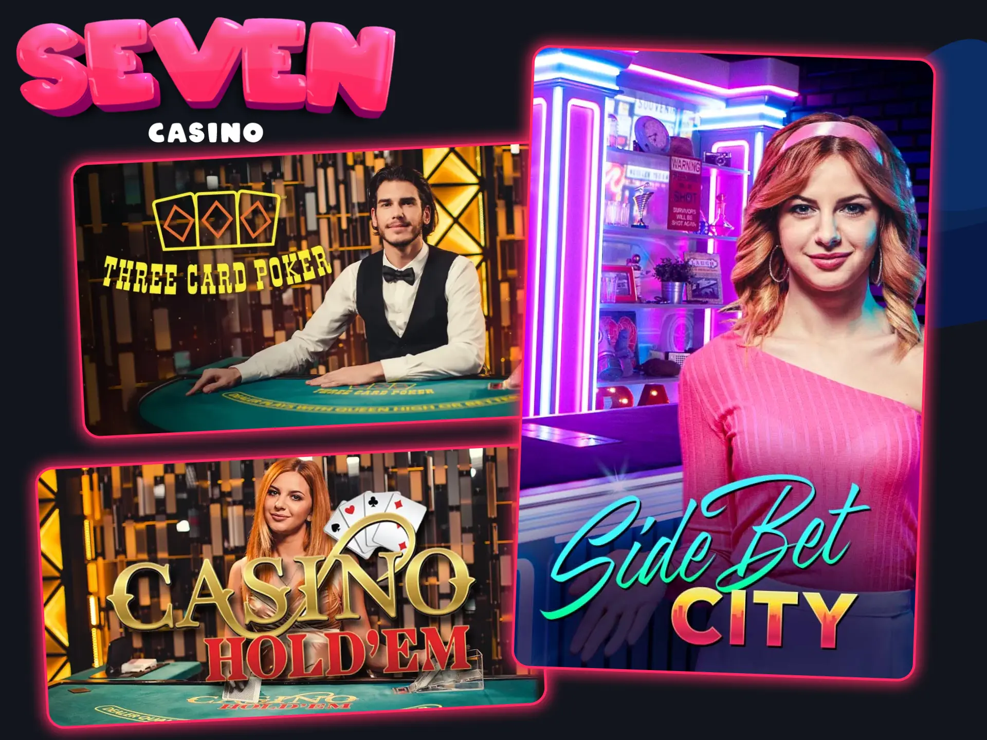 Jouez au poker en direct au Seven Casino.