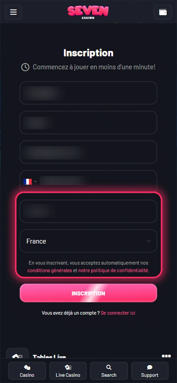 Créez un mot de passe pour votre compte Seven Casino.