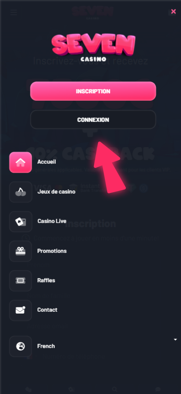 Connectez-vous à votre compte Seven Casino.