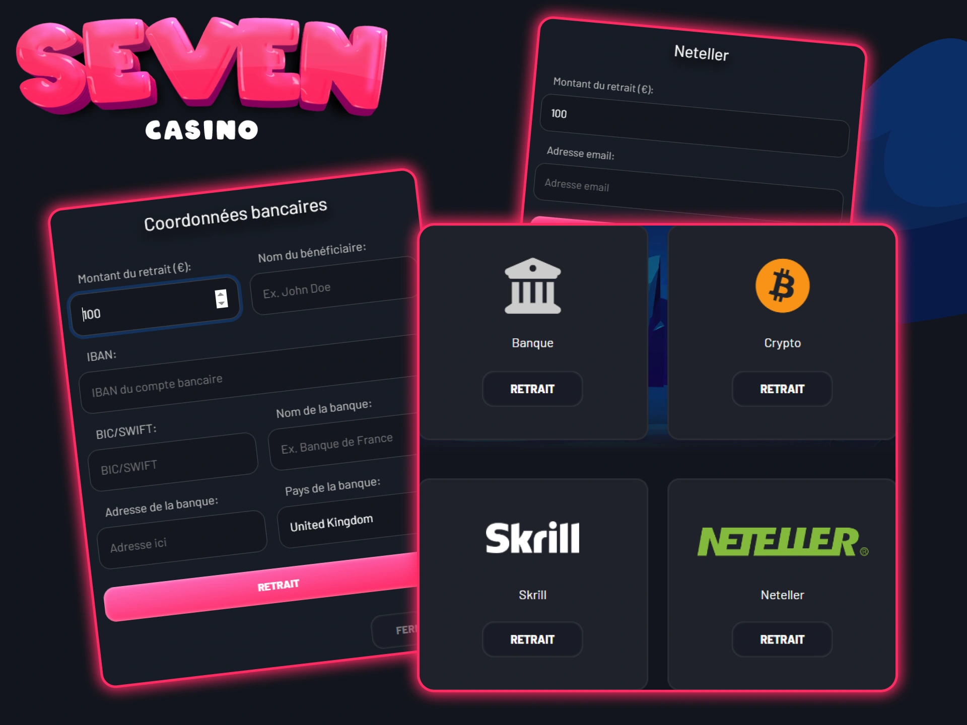 Il existe plusieurs options pour retirer l'argent gagné de votre compte Seven Casino.