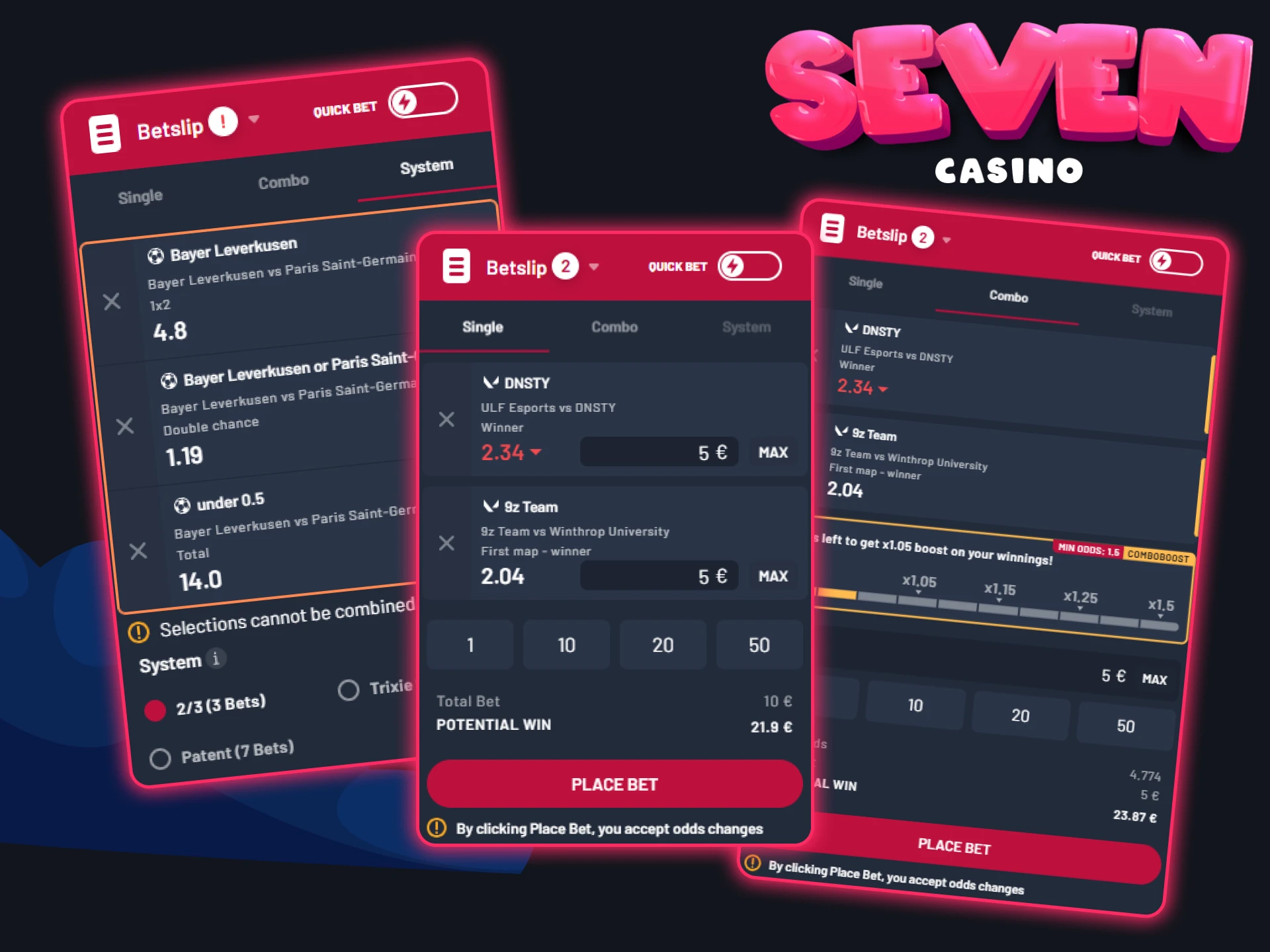 Seven Casino propose trois types de paris sportifs.