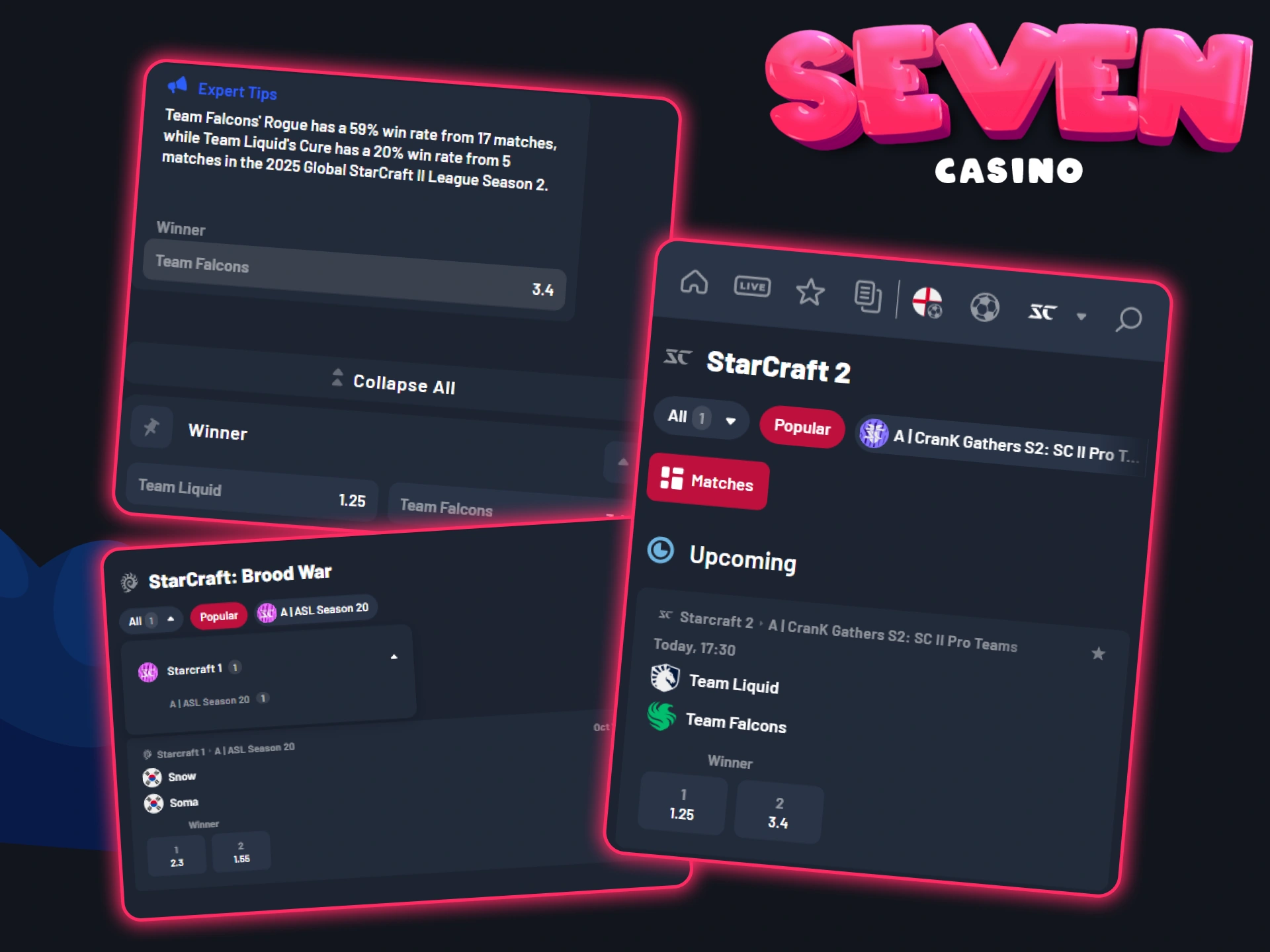 Suivez les matchs de Starcraft 2 en ligne sur Seven Casino.