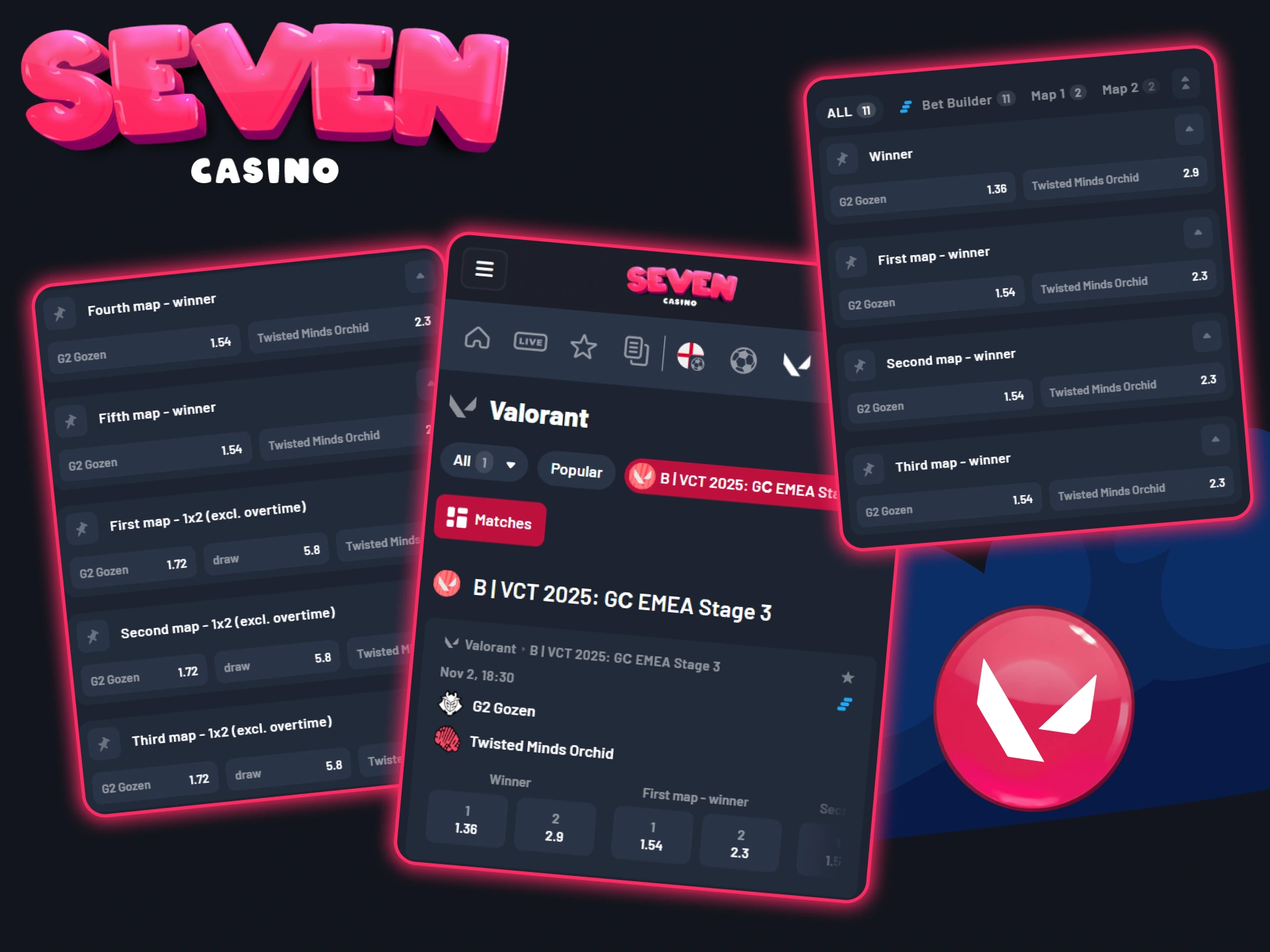 Placez vos paris sur les matchs de Valorant sur le site officiel de Seven Casino.