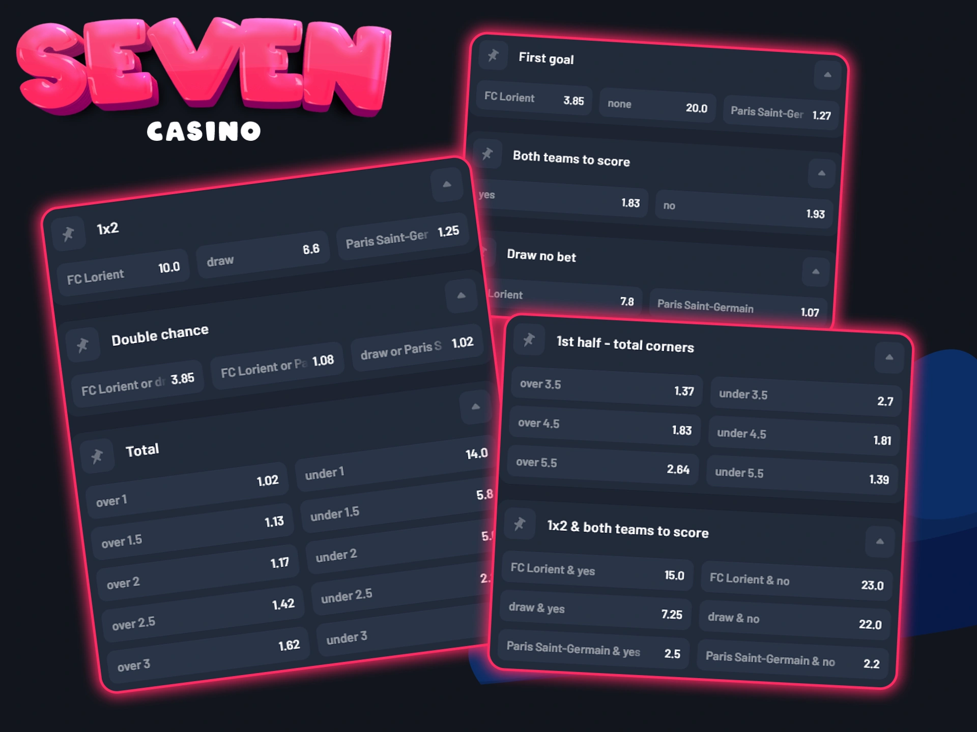 Seven Casino propose plusieurs types de paris sur le football.