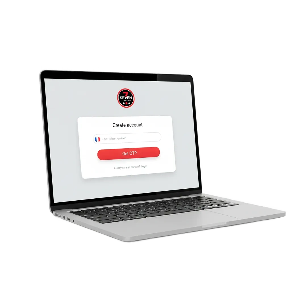 Illustration des étapes d’inscription, connexion et vérification de Seven Casino sur web et app en France, bonus et support.