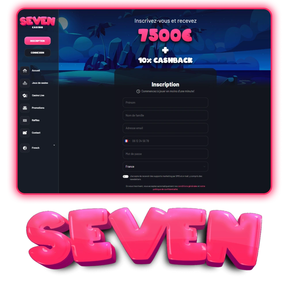 Inscrivez-vous sur Seven Casino et recevez une variété de bonus de bienvenue.
