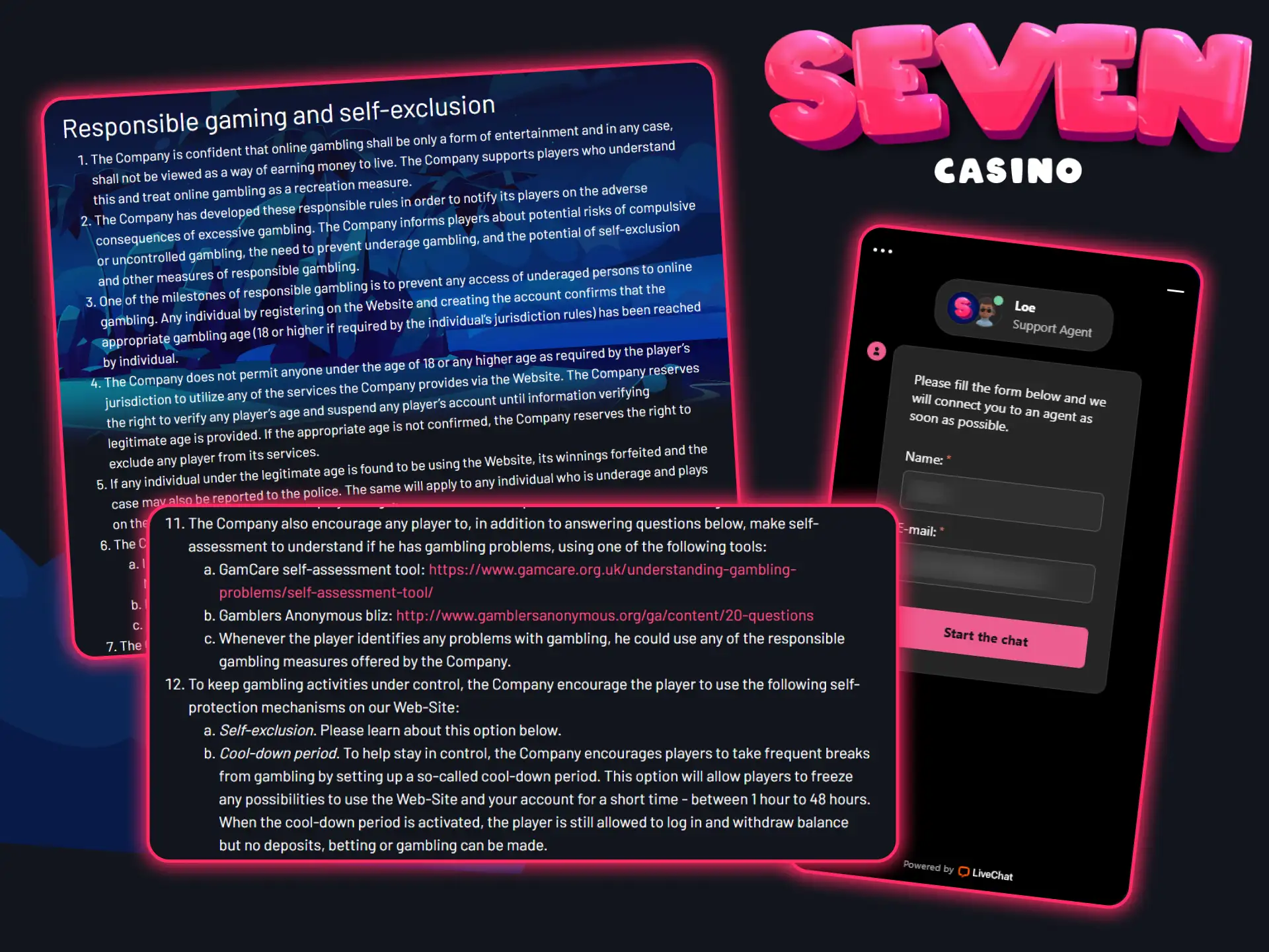 Seven Casino propose plusieurs méthodes pour prendre ses distances avec le casino.