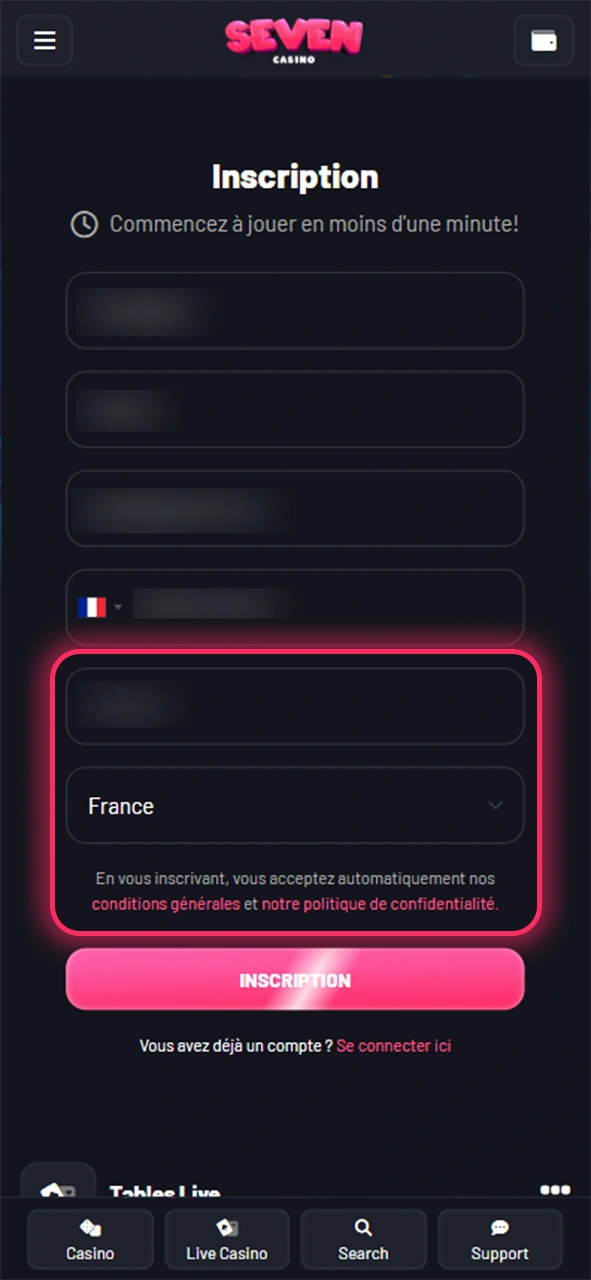 Créez un mot de passe robuste pour votre compte Seven Casino.