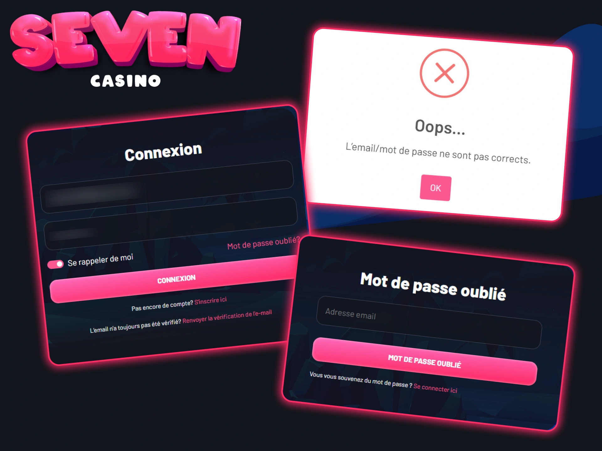 Si vous avez oublié votre mot de passe, vous pouvez facilement le réinitialiser sur le site officiel de Seven Casino.