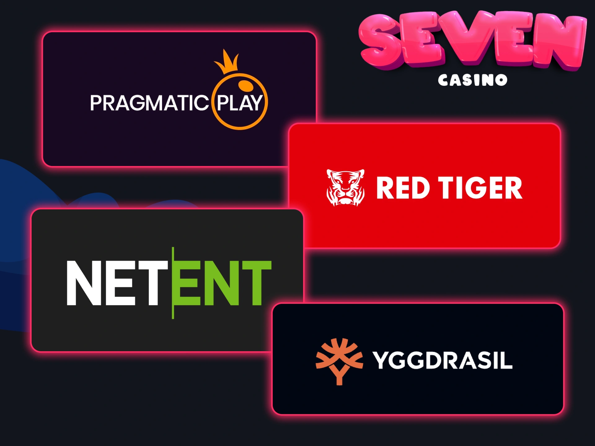 Jouez aux jeux de développeurs populaires sur le site officiel ou dans l'application Seven Casino.