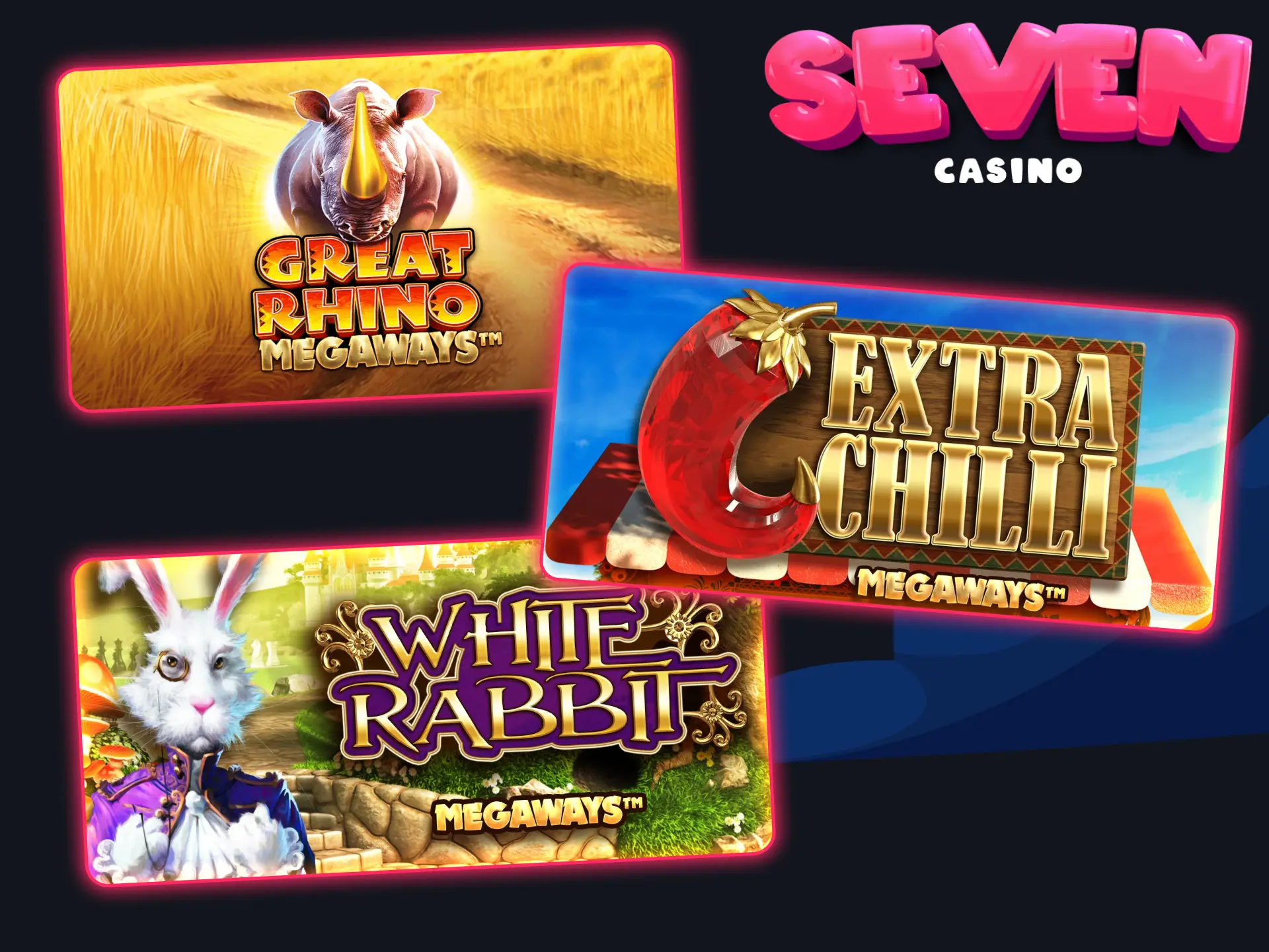 Tentez votre chance aux jeux Megaways du Seven Casino.