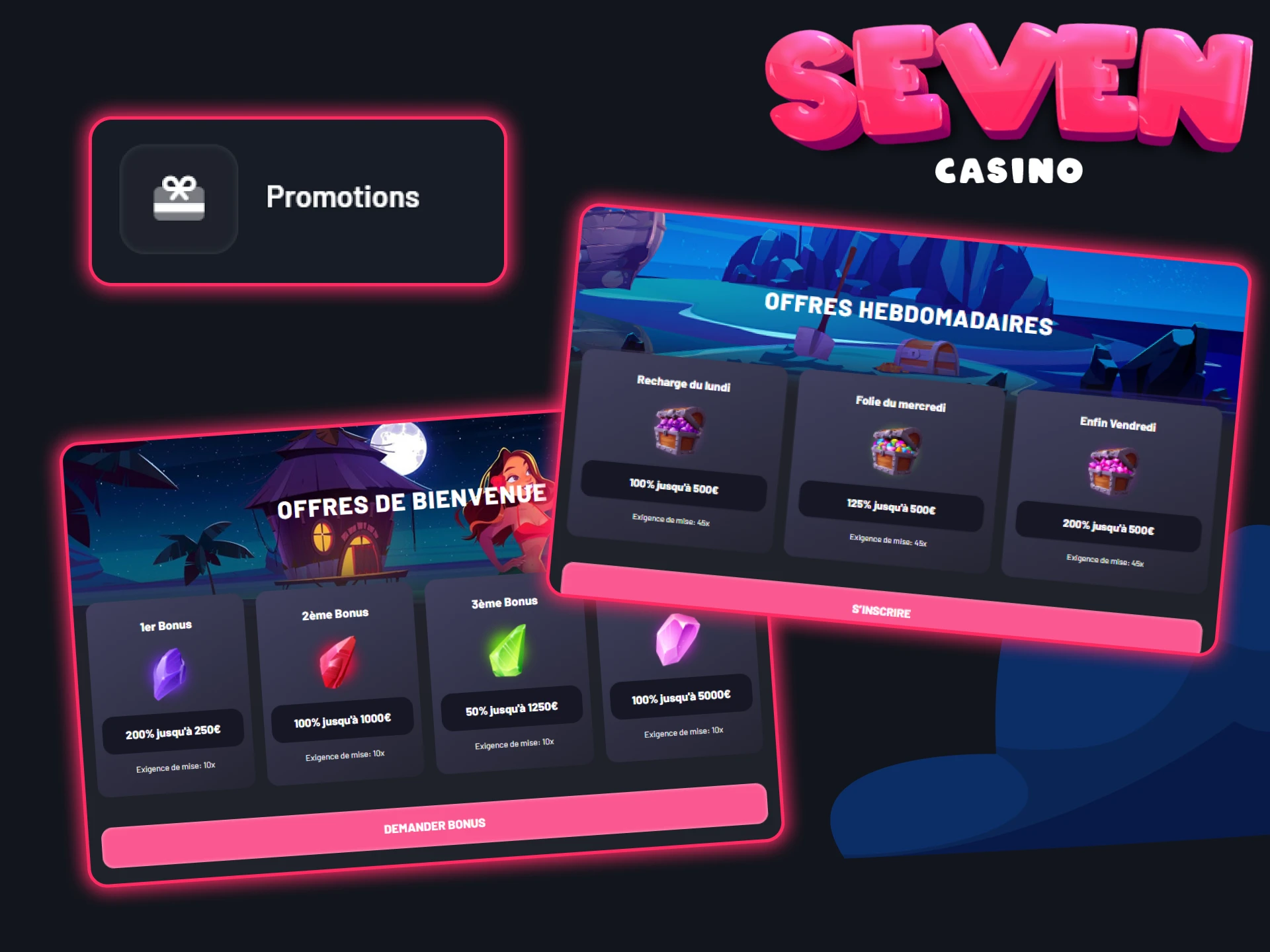 Lors de votre dépôt, veillez à choisir le bonus de bienvenue ou le bonus hebdomadaire de Seven Casino pour profiter plus longtemps des jeux.