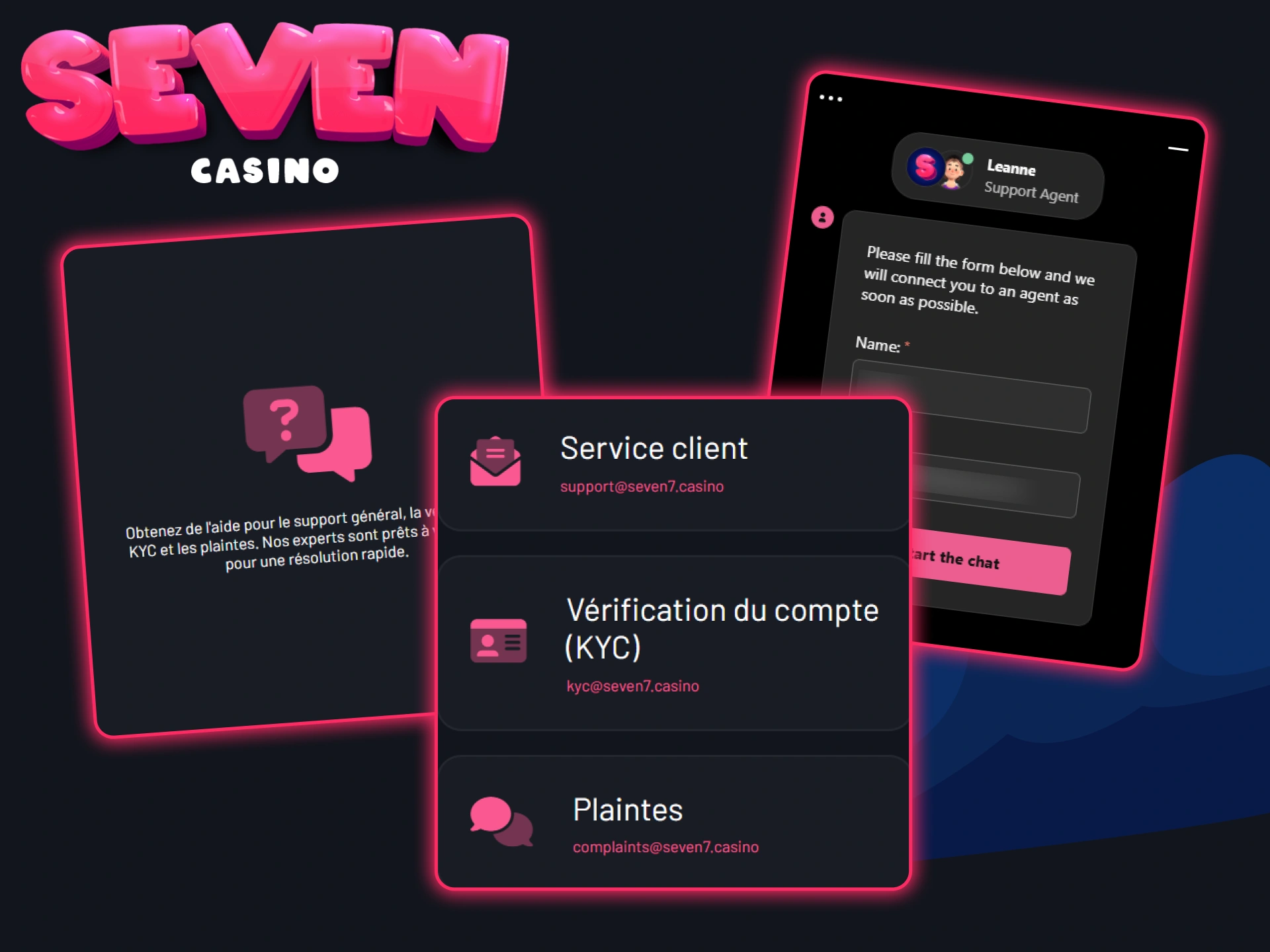 Служба поддержки Seven Casino работает круглосуточно и без выходных и поможет вам быстро решить любые возникшие проблемы.