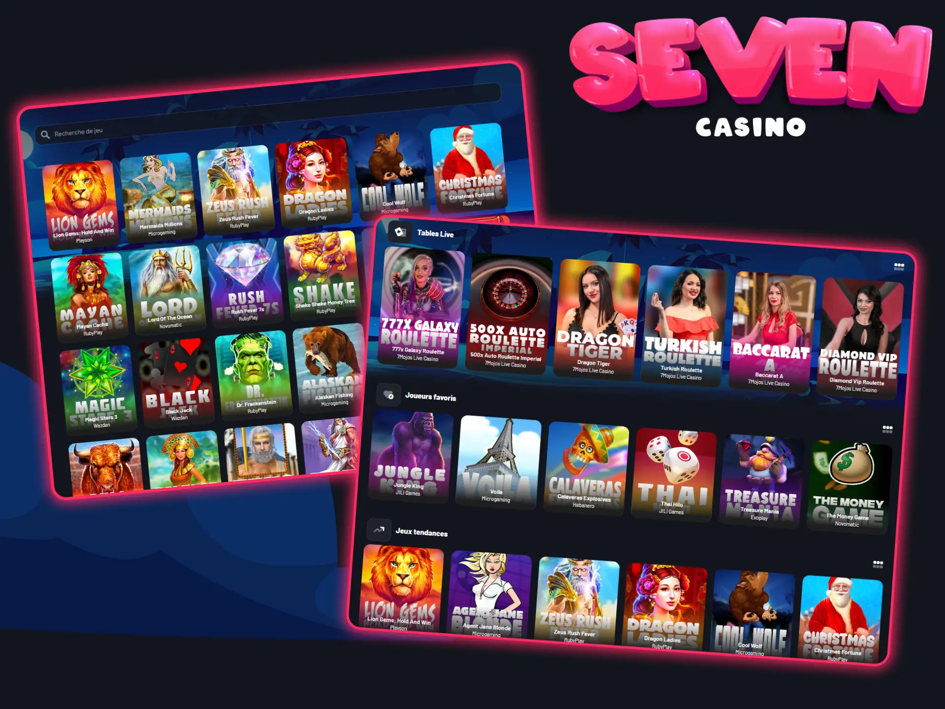 Jouez aux machines à sous, faites tourner la roulette et participez au casino en ligne sur le site Seven Casino.
